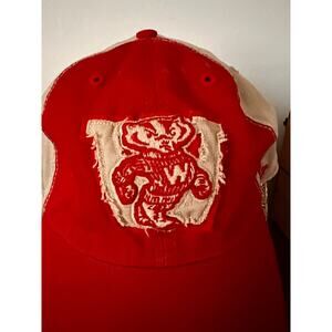 Vintage Wisconsin Badgers Baseball Hat Cap Red White Adjustable Badger Logo